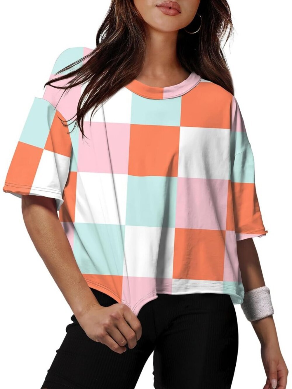 Women's Royal Blue Crew Neck Casual Crop Tops Short Sleeve Basic Tees Shirts